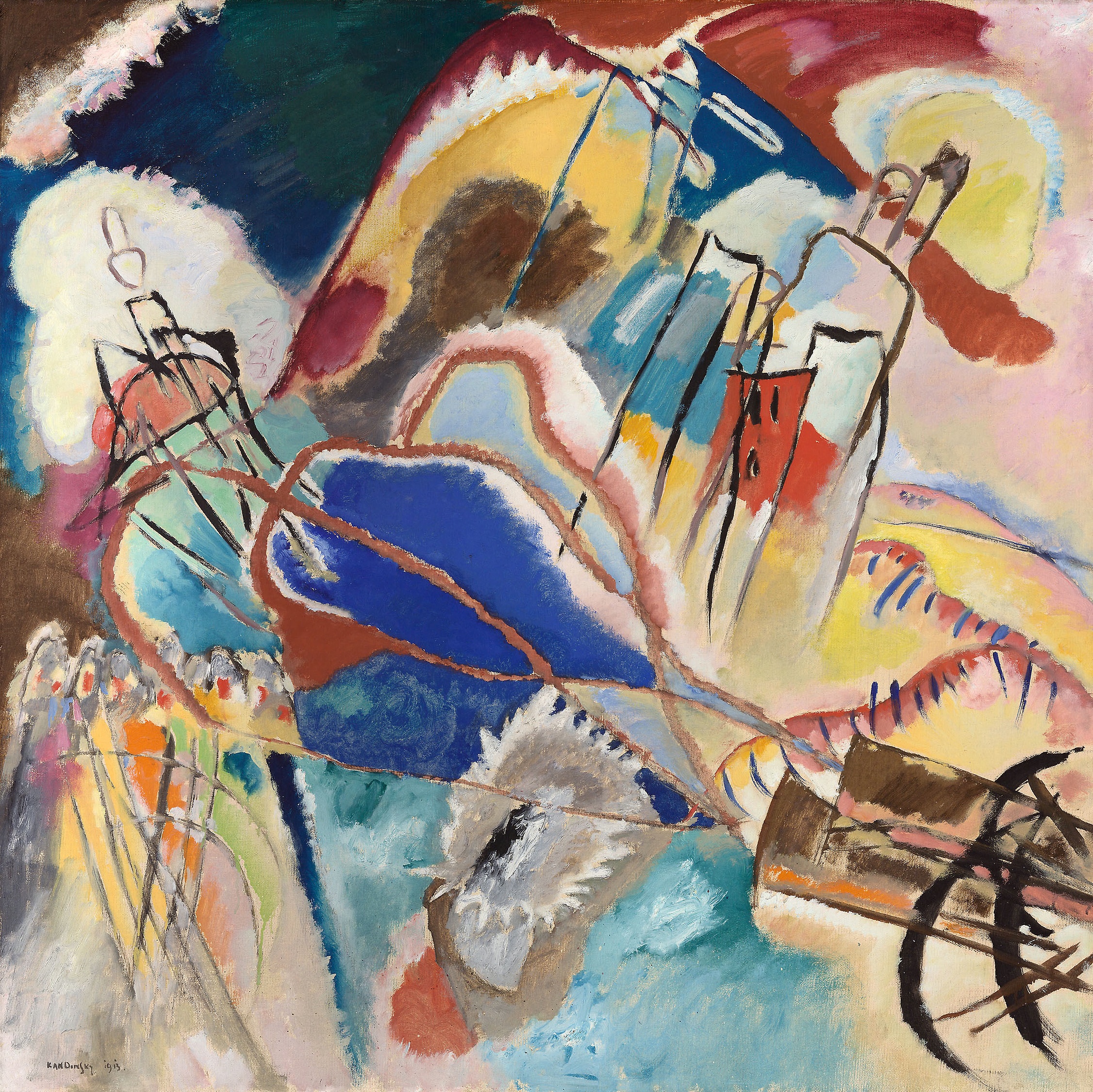 Vasily Kandinsky’s Improvisation No. 30 (Cannons), a vivid abstract painting of intersecting lines and color.